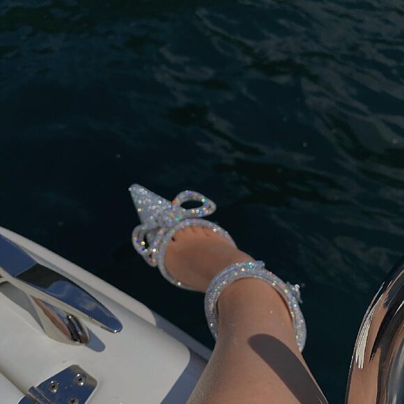 MACH & MACH Double Crystal Bow Pointed Toe 100mm Pump in Glitter Size EU 39/US 9 - Picture 12 of 14